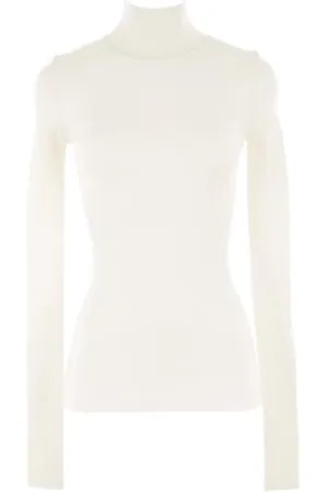 Bottega Veneta Femme, Pulls, , Taille: 40 FR Pull Col Roulé en Tricot de Laine Ivoire avec Col Montant et Bords Côtes