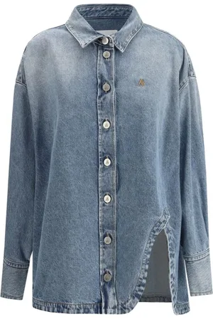 The Attico Femme, Blouses et Chemises, Bleu, Taille: 36 FR Chemise en jean à logo brodé et manches cloche
