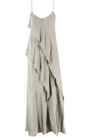 ANTONELLI Femme, Robes, Gris, Taille: 40 FR Robe Longue à Volants et Fines Bretelles