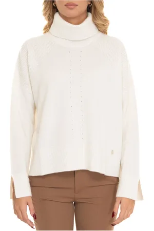 Liu Jo Femme, Pulls, Blanc, Taille: 42 FR Pull en laine à col montant avec logo