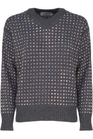 Sportmax Femme, Pulls, Gris, Taille: 36 FR Pull Gris Orné de Strass