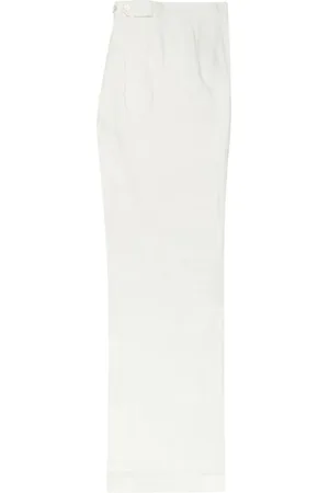 Brooks Brothers Femme, Pantalons, Blanc, Taille: 44 FR Pantalon Large Plissé en Lin