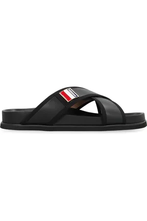 Thom Browne Homme, Chaussures, Noir, Taille: 40 EU Sandales en cuir avec détails de ruban gros-grain