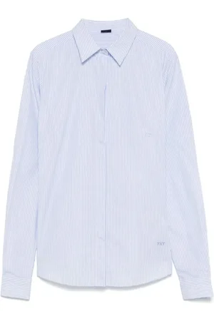 FAY Femme, Blouses et Chemises, Bleu, Taille: 38 FR Chemise Boutonnée Bleu avec Logo Brodé