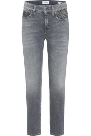 Cambio Femme, Jeans, Gris, Taille: 42 FR Jean Court Gris avec Détails Brillants