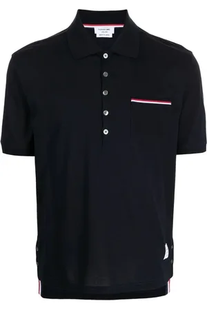 Thom Browne Homme, Tops, Bleu, Taille: L Polo Piqué Mercerisé à Poche