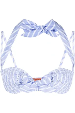 ERMANNO SCERVINO Femme, Maillots de bain, Bleu, Taille: 38 FR Haut de bikini à rayures bleu et blanc en broderie anglaise