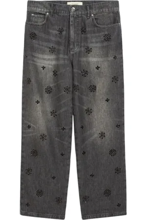 Max Mara Femme, Jeans, Noir, Taille: 40 FR Jean Droit en Coton Brodé Floral
