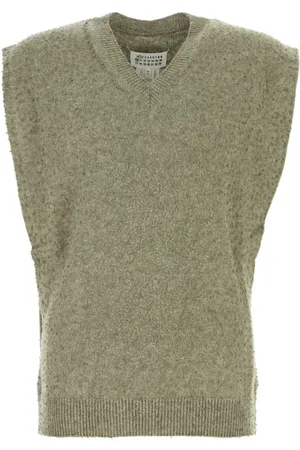 Maison Margiela Homme, Pulls, Vert, Taille: L Gilet Vert Sauge en Mélange de Laine