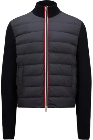 Moncler Homme, Vestes, Bleu, Taille: 3XL Cardigan rembourré à fermeture éclair et manches tricotées