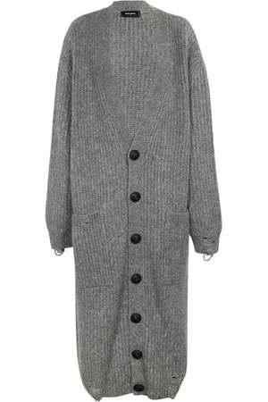 Dsquared2 Femme, Pulls, Gris, Taille: 38 FR Cardigan en maille effet usé avec poches