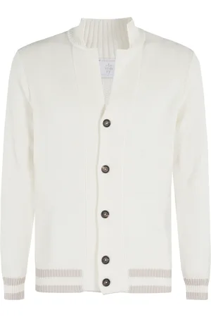 ELEVENTY Homme, Pulls, Blanc, Taille: S Haut à Col V avec Bordure Contrastée