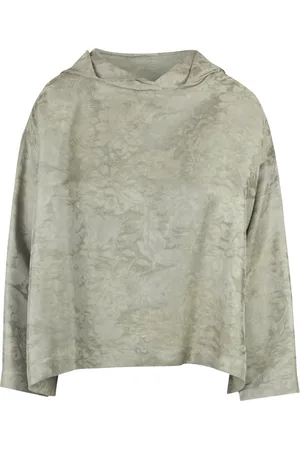 8PM Femme, Blouses et Chemises, Vert, Taille: 36 FR Chemisier à capuche en damas avec ourlet fendu