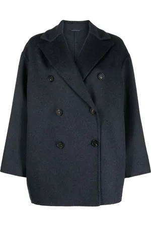 Brunello Cucinelli Femme, Vestes, Bleu, Taille: 36 FR Manteau Double Croisé Castor Bleu Cachemire