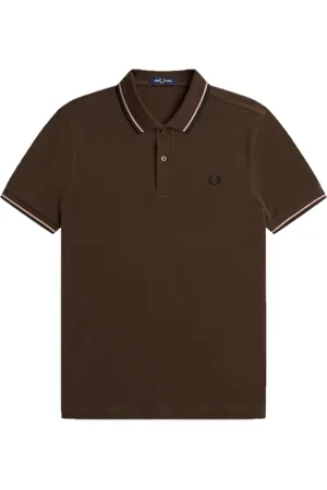 Fred Perry Homme, Tops, Brun, Taille: L Polo avec Bordure Double Ligne