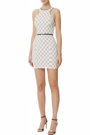 Elisabetta Franchi Femme, Robes, Blanc, Taille: 38 FR Robe Mini Chic Ivoire avec Imprimé Losange