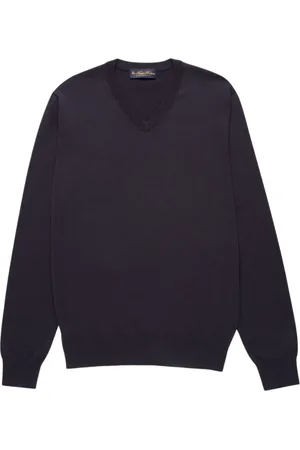 Brooks Brothers Homme, Pulls, Bleu, Taille: S Pull en coton Makò à col en V