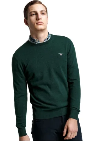 GANT Homme, Pulls, Vert, Taille: 2XL Pull Ras du Cou en Laine Extra Fine