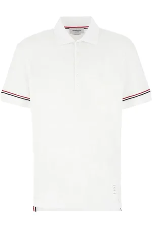 Thom Browne Homme, Tops, Blanc, Taille: M Polo à Manches Courtes avec Patch