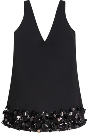 Self-Portrait Femme, Robes, Noir, Taille: 36 FR Mini-robe florale 3D avec col en V