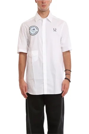 Fred Perry Homme, Chemises, Blanc, Taille: M Chemise à Manches Courtes Patch