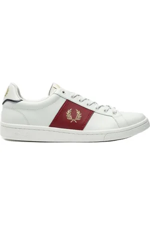 Fred Perry Homme, Chaussures, Blanc, Taille: 44 EU Baskets en Porcelaine avec Panneau Latéral en Cuir