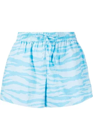 Ganni Femme, Shorts, Bleu, Taille: 42 FR Short Imprimé Élastiqué en Coton