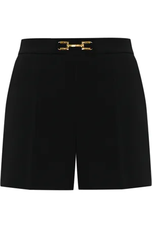 Elisabetta Franchi Femme, Shorts, Noir, Taille: 38 FR Short Noir en Crêpe avec Détails Dorés