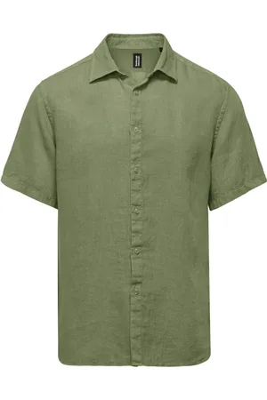 Bomboogie Homme, Chemises, Vert, Taille: 3XL Chemise à Manches Courtes en Lin