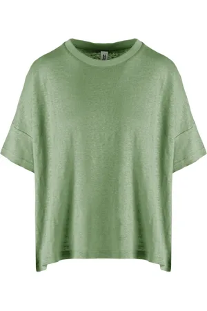 Bomboogie Femme, Tops, Vert, Taille: 42 FR T-shirt ample à col rond en lin