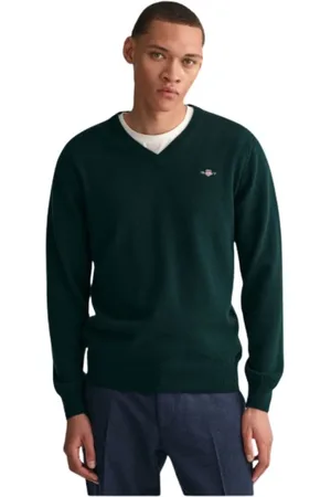 GANT Homme, Sweatshirts et sweats à capuche, Vert, Taille: L Pull V en Laine Mérinos Extra Fine