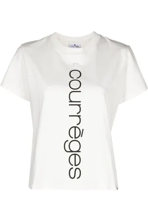 Courrèges Femme, Tops, Blanc, Taille: 40 FR Logo Embroidered Jersey Top