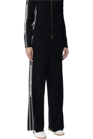 Elisabetta Franchi Femme, Pantalons, Noir, Taille: 42 FR Pantalon Viscose Personnalisé à Bandes Contrastées