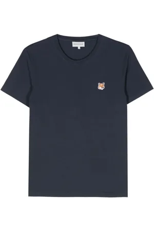 Maison Kitsuné Femme, Tops, Bleu, Taille: 40 FR T-Shirt Regular avec Patch Tête de Renard