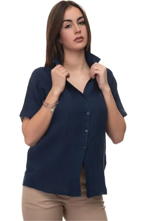 FAY Femme, Blouses et Chemises, Bleu, Taille: 40 FR Chemise en lin