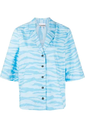 Ganni Femme, Blouses et Chemises, Bleu, Taille: 36 FR Chemise en coton avec imprimé