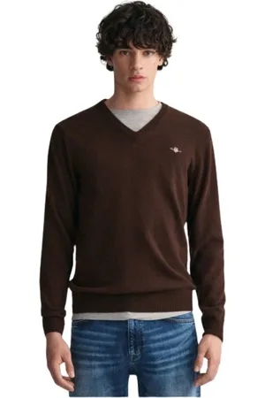 GANT Homme, Pulls, Brun, Taille: M Pull V en Laine Ultra Fine
