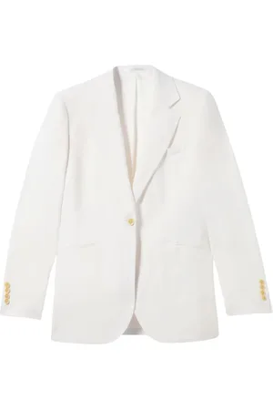 Brooks Brothers Femme, Vestes, Blanc, Taille: 36 FR Blazer à Boutonnage Simple en Lin Irlandais