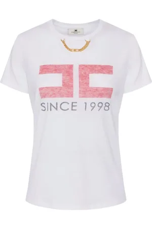 Elisabetta Franchi Femme, Tops, Blanc, Taille: 40 FR T-shirt en coton avec logo