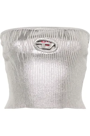 Diesel Femme, Tops, Gris, Taille: 40 FR Haut court bandeau en maille côtelée