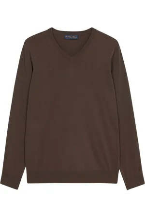 Brooks Brothers Homme, Pulls, Brun, Taille: L Pull en coton à col en V