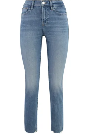 Frame Femme, Jeans, Bleu, Taille: W29 Jean Droit Taille Haute avec Coutures Contrastées