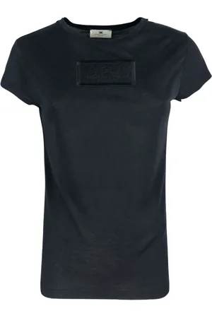 Elisabetta Franchi Femme, Tops, Noir, Taille: 38 FR T-shirt noir avec épaules à rabat