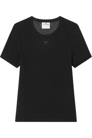 Courrèges Femme, Tops, Noir, Taille: 38 FR T-shirt Noir Classique Logo Tonal