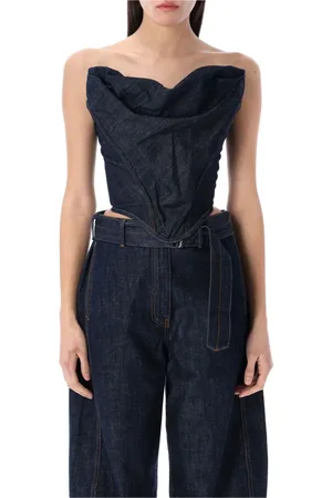 MAGDA BUTRYM Femme, Tops, Bleu, Taille: 36 FR Corset en denim drapé sans bretelles