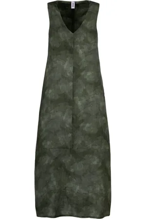 Bomboogie Femme, Robes, Vert, Taille: 42 FR Robe Maxi en Lin à Imprimé Numérique