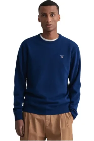 GANT Homme, Pulls, Bleu, Taille: S Pull Ras du Cou en Laine Extra Fine