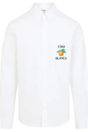 Casablanca Homme, Chemises, Blanc, Taille: XL Chemise Oxford Orange Brodé