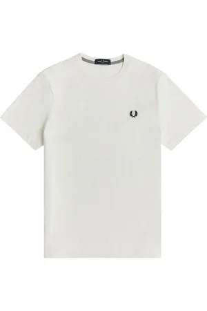 Fred Perry Homme, Tops, Blanc, Taille: L T-shirt Élégant en Coton avec Logo Laurier