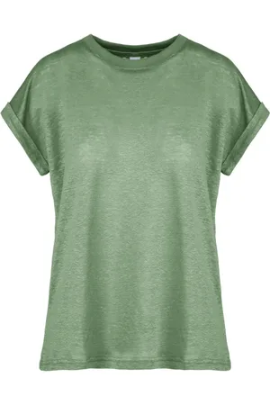Bomboogie Femme, Tops, Vert, Taille: 42 FR T-Shirt à Manches Courtes Reversées et Col Rond